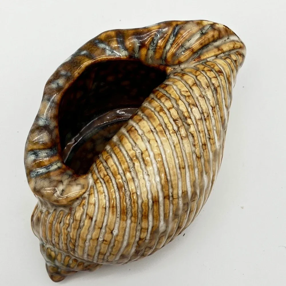 Vintage Ceramic Conch Shell Planter Vase 4.5in Brown Coastal Home Decor